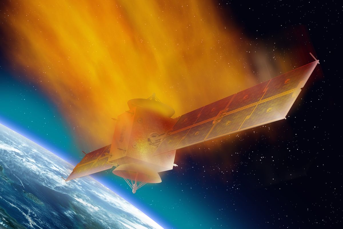 Ilustrasi satelit terbakar