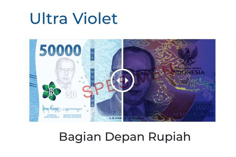Tampilan bagian depan uang pecahan Rp 50.000.