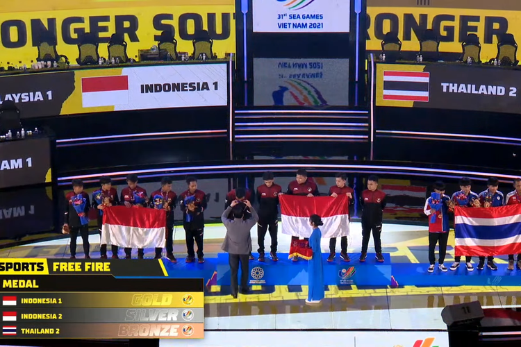 Dua timnas Indonesia berhasil meraih medali Emas dan Perakdi ajang SEA Games 2021 untuk cabang olahraga nomor Free Fire.