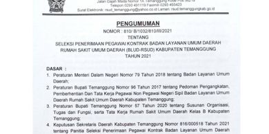 Lowongan pekerjaan di RSUD Temanggung 2021.