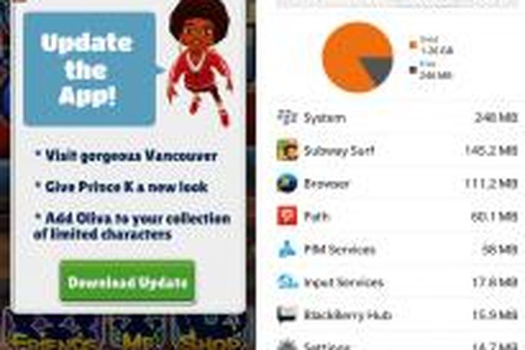 RAM BlackBerry Z3 berukuran 1,5 GB untuk menampung segala aktivitas yang terjadi di memori. Apabila aplikasi Android membutuhkan update, maka harus dilakukan secara manual