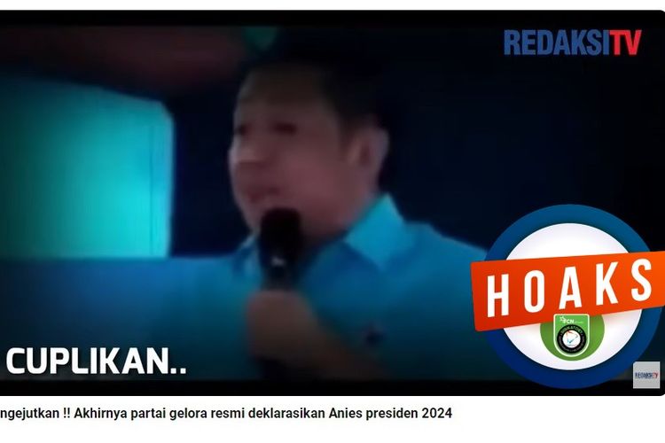 Tangkapan layar Facebook narasi yang menyebut Partai Gelora mendeklarasikan dukungan kepada Anies Baswedan sebagai capres