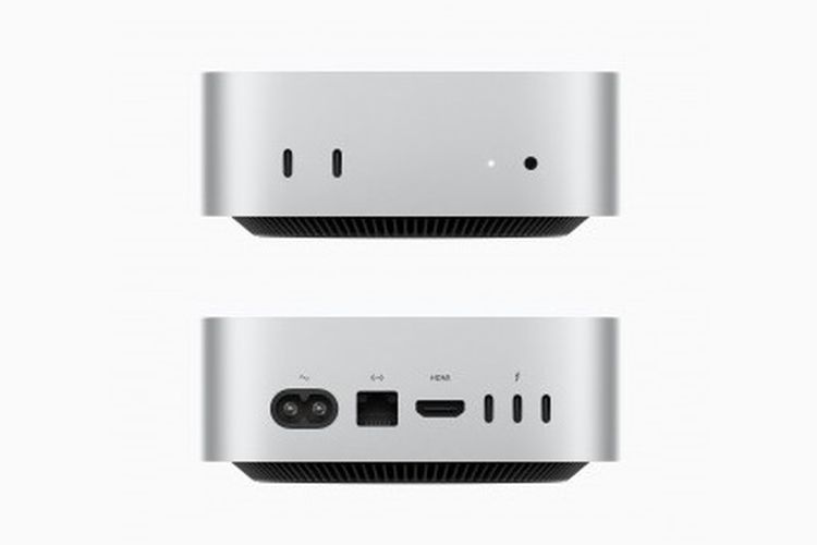 Tampilan port sisi depan dan belakang Mac Mini M4 Pro.