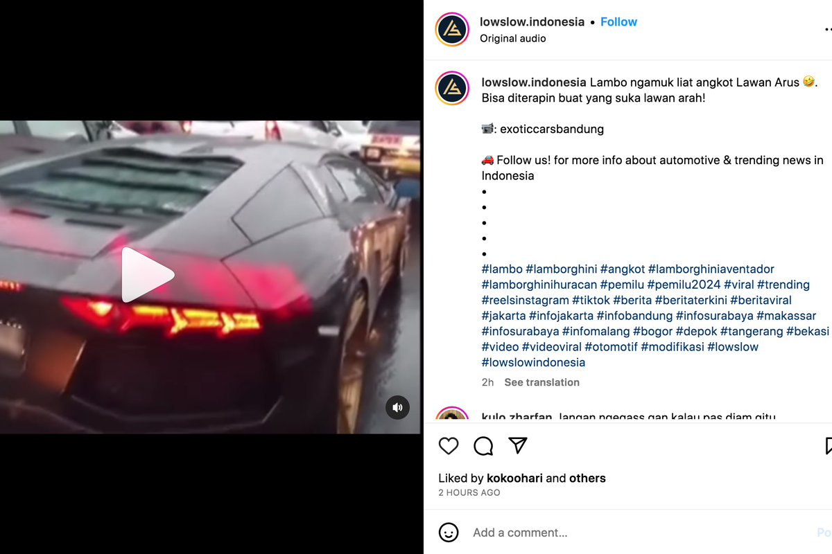 Momen pengemudi Lamborghini Aventador geber angkot yang lawan arah