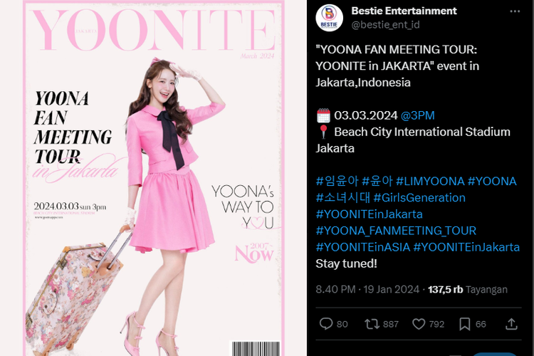 Poster acara fan meeting Yoona SNSD di Jakarta.