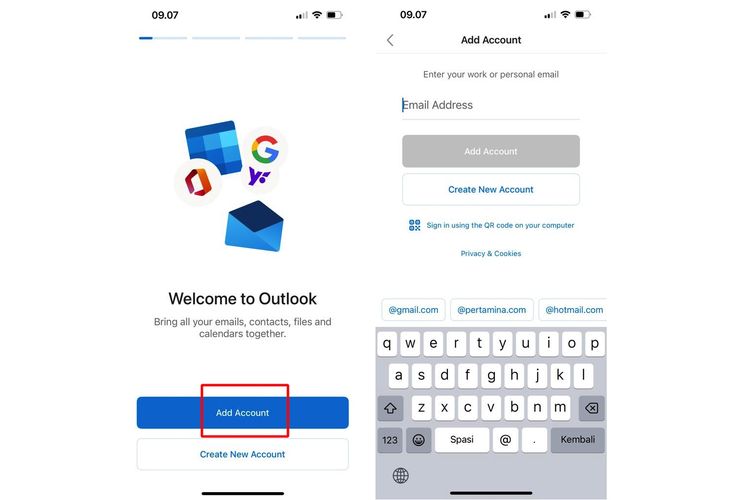 Ilustrasi cara setting e-mail Outlook di iPhone.