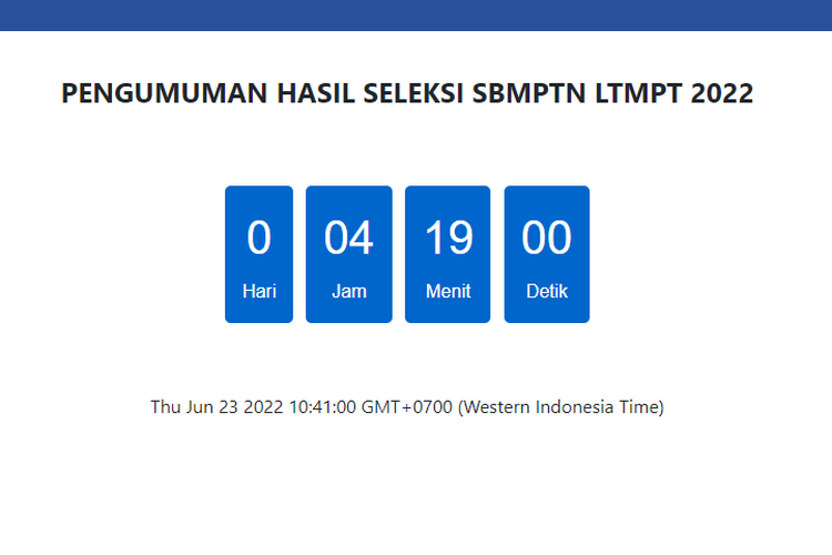 Tangkapan layar hitung mundur pelaksanaan pengumuman hasil SBMPTN 2022.