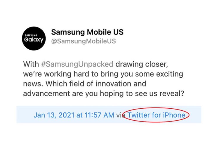 Twit Samsung yang diunggah pakai iPhone