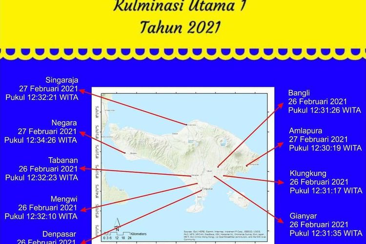 Jadwal kulminasi utama di wilayah Bali, 26 dan 27 Februari 2021.
