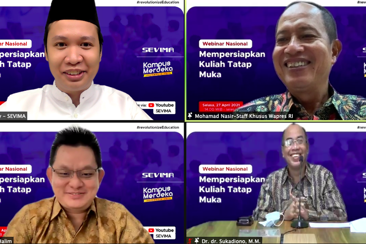 Staf Khusus Wakil Presiden Republik Indonesia dan Ketua Lembaga Perguruan Tinggi Pengurus Besar Nadhatul Ulama (PBNU) Prof. Nasih saat menjadi pembicara dalam Webinar bertajuk Strategi Perguruan Tinggi Menghadapi Kuliah Tatap Muka yang diikuti ribuan dosen yang tergabung dalam Komunitas Sevima.