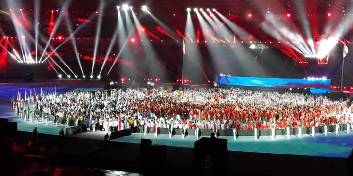 Suasana pada acara Upacara Penutupan Asian Games 2018 di SUGBK, Minggu (2/9/2018).