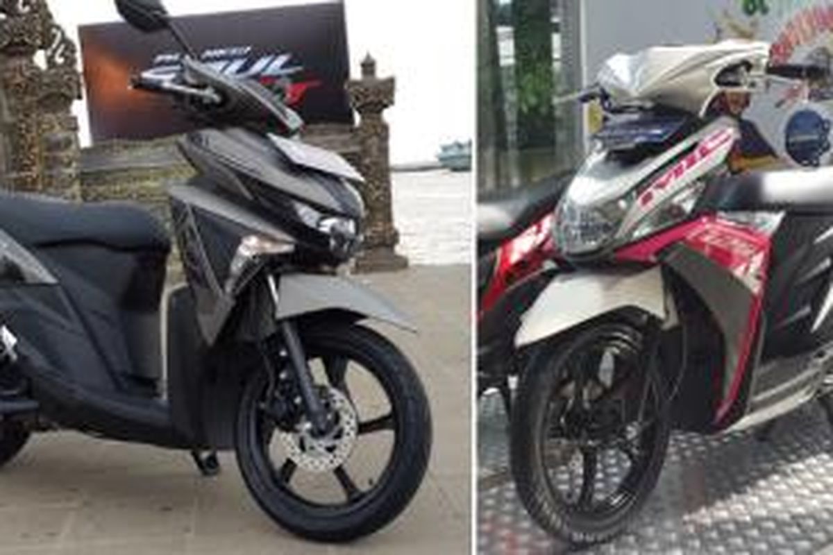 Yamaha All-New Soul GT (kiri) dan Mio M3, menggunakan mesin yang sama namun ada pembeda.