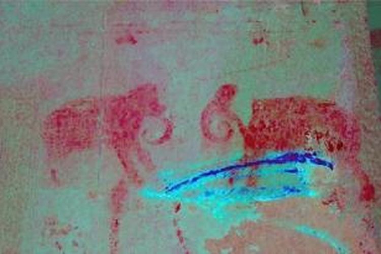 Salah satu lukisan yang ditemukan pada dinding Angkor Wat. Lukisan diduga dibuat pada tahun 1500-an. 