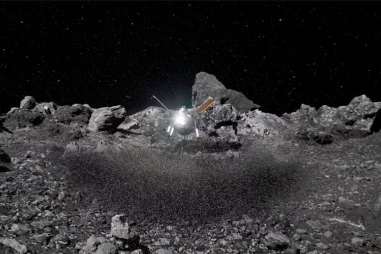 Ilustrasi wahana milik NASA OSIRIS-REx mendarat di asteroid Bennu

