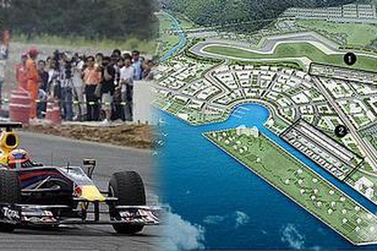 Sirkuit baru Korea dan mobil Red Bull Racing melakukan demonstrasi di lintasan