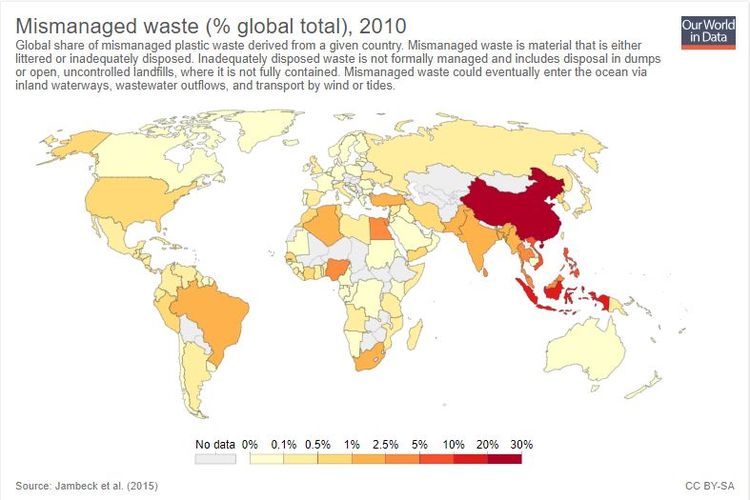 Peta ketidakterkelolaan sampah dunia.