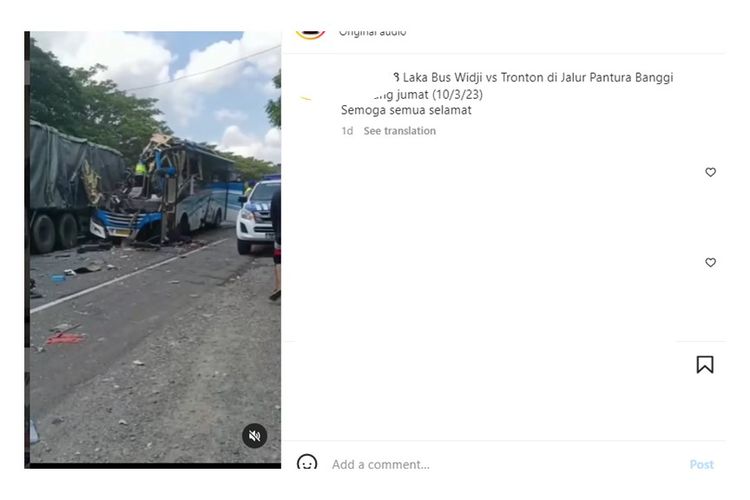 Kecelakaan bus Widji Lestari Vs Truk di Jalur Pantura Rembang