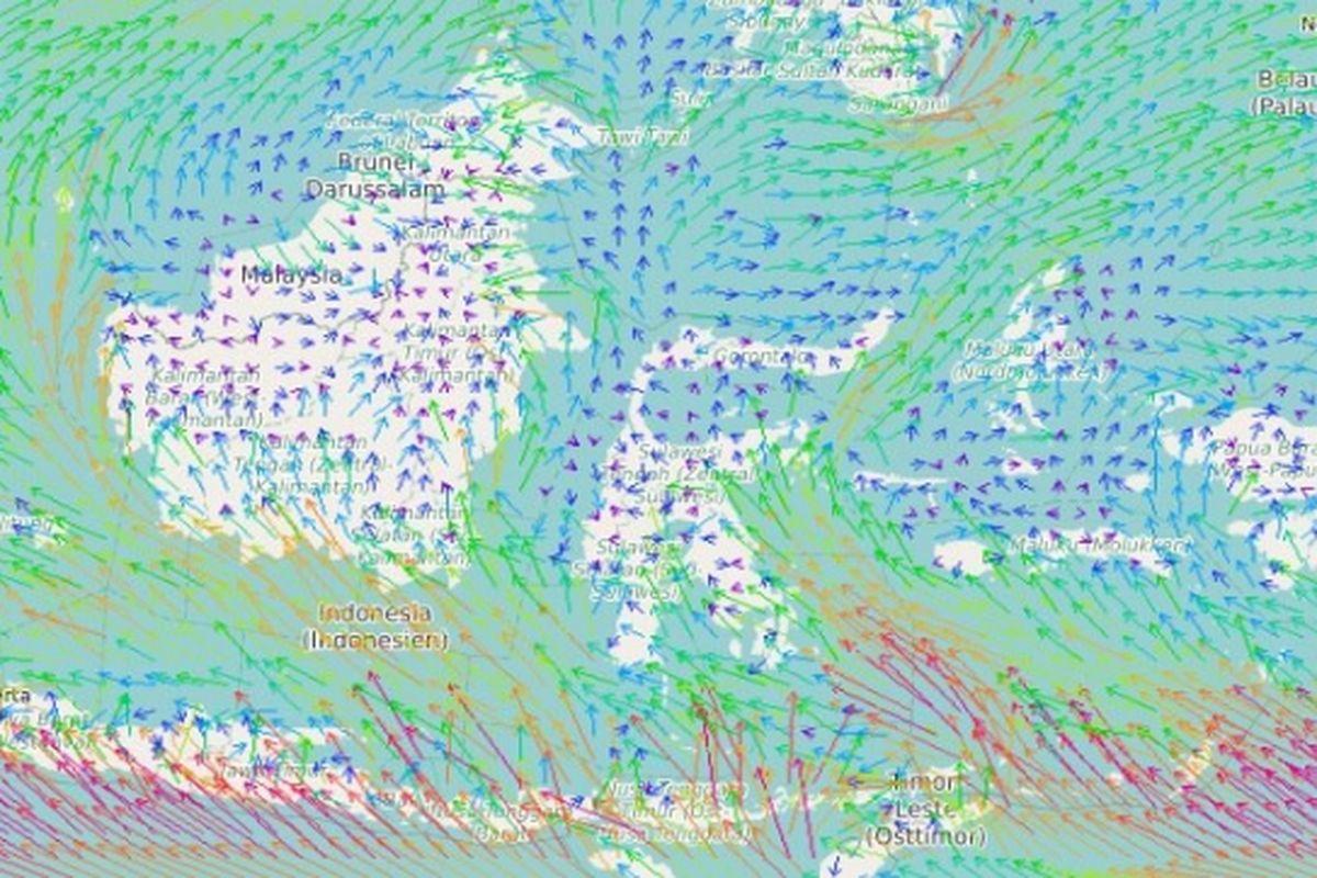 Ilustrasi pergerakan angin yang membuat suhu di Indonesia jadi sangat dingin