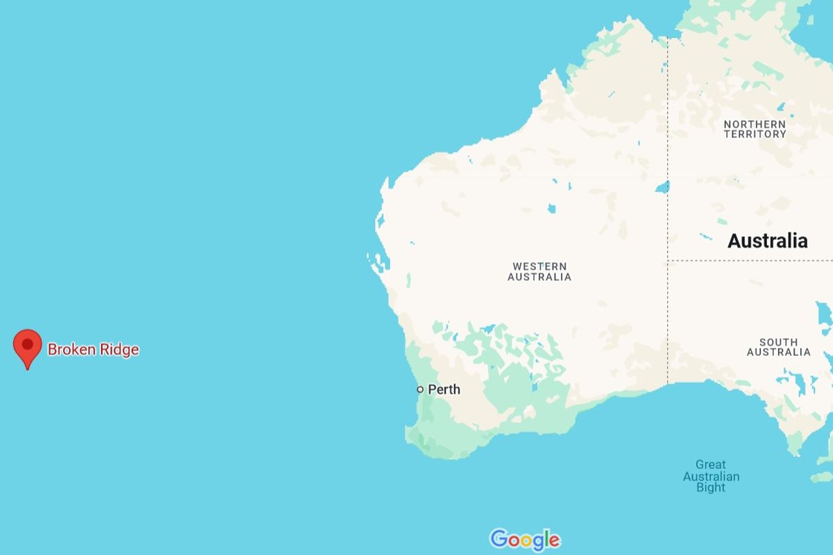 Tangkapan layar lokasi Broken Ridge yang diduga tempat jatuhnya pesawat Malaysia Airlines MH370, di Google Maps.