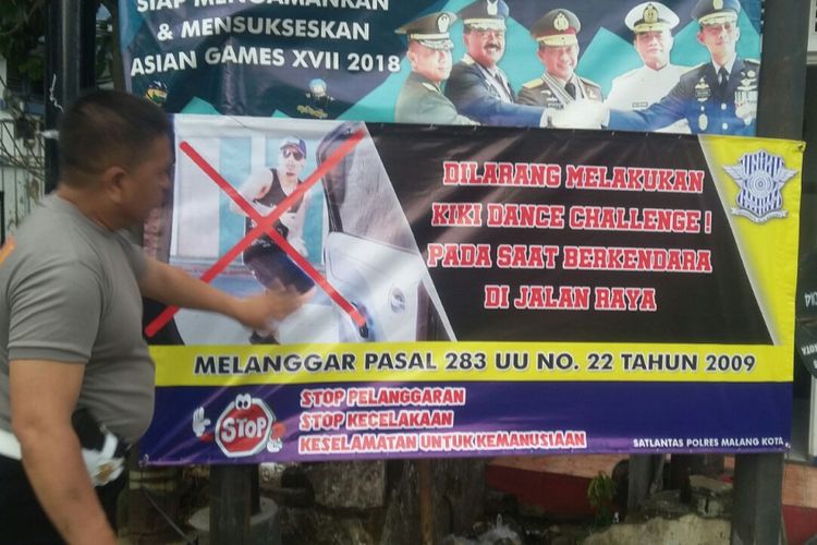 Larangan Kiki Challenge di jalan yang diterbitkan oleh Polres Malang Kota.