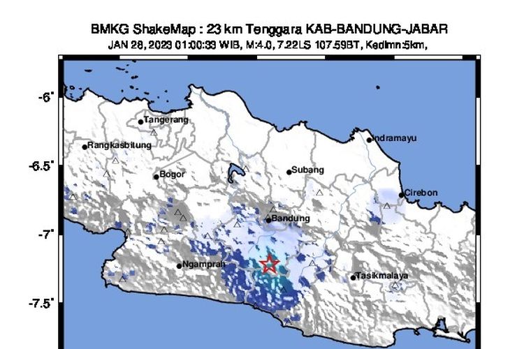 Gempa terkini M 4,0 di Bandung, Jawa Barat