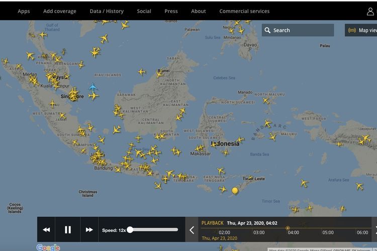 perbandingan kondisi wilayah udara Indonesia pada Kamis (23/4/2020).