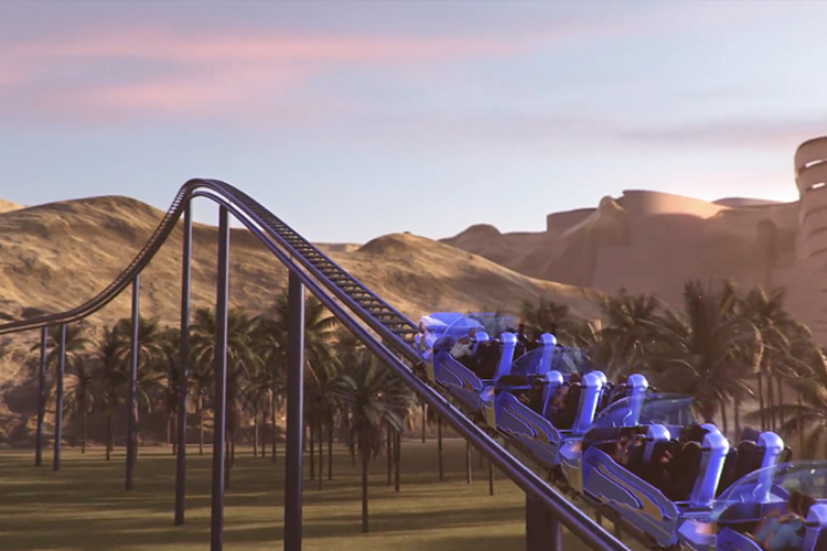 Tangkapan layar rendering roller coaster Falcon's Flight di Six Flags Qiddiya, Arab Saudi (dok. https://content.sixflags.com/qiddiya/).