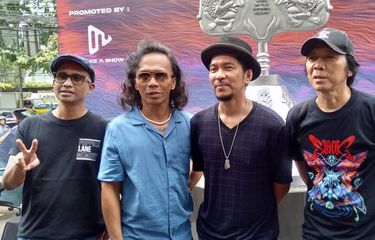 Band Slank usai konferensi pers di kawasan Tomang, Jakarta Barat, Rabu (3/5/2023).