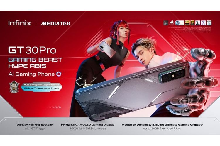 Infinix GT 30 Pro ditenagai prosesor MediaTek Dimensity 8350 Ultimate dengan arsitektur 4 nm dan clock speed hingga 3,35 GHz. 