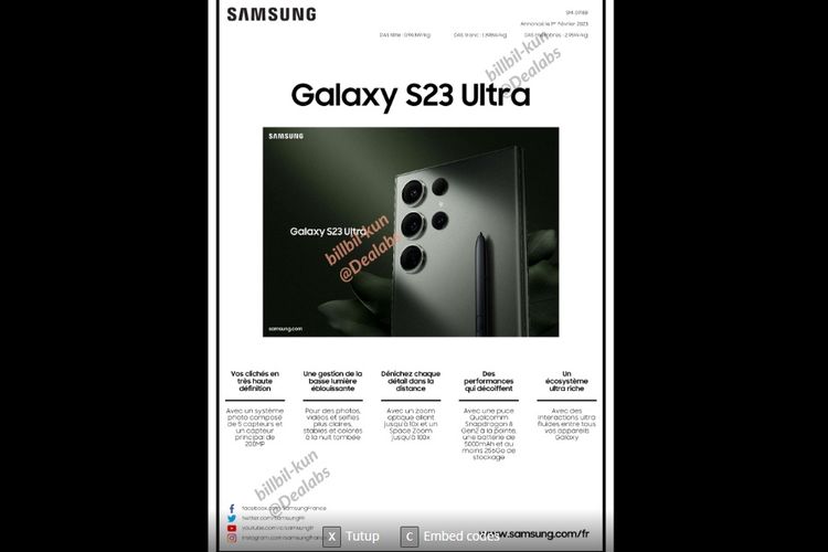 Bocoran spesifikasi lengkap Galaxy S23 beredar