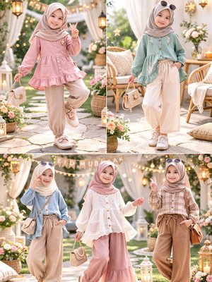 Tren Baju Lebaran Anak Perempuan 2026: Setelan Atasan dan Celana.