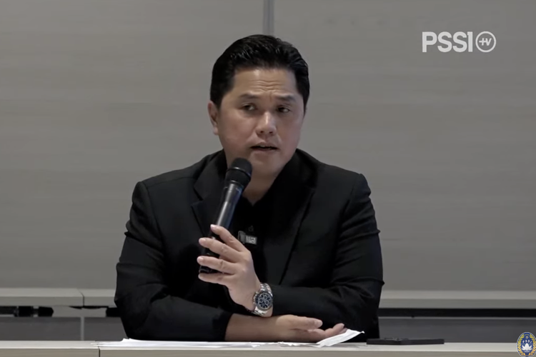 Tangkapan layar Ketuan Umum PSSI Erick Thohir saat konferensi pers PSSI, Sabtu (24/6/2023).