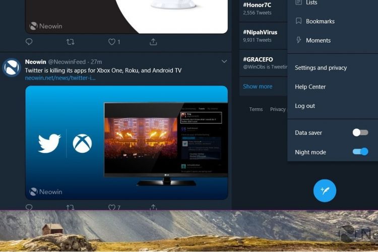 Fitur Night Mode di Twitter versi web