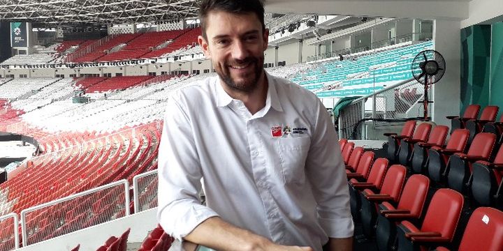 Project Director GL Events Florian Bernard terlibat dalam penyelenggaraan acara dalam Asian Games 2018 di Stadion Gelora Bung Karno, Jakarta Pusat.