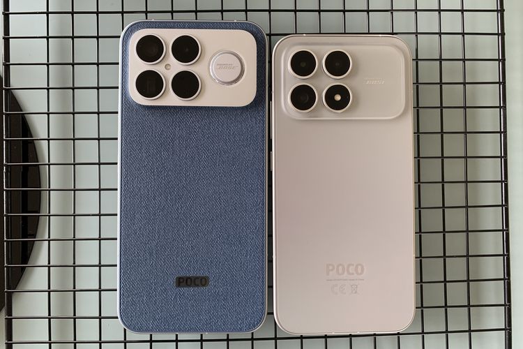 Desain modul punggung Poco F8 Ultra (kanan) dan Poco F8 Pro (kiri) yang sama-sama berbentuk persegi panjang dan terdapat cap Sound by Bose. Bodi punggung Poco F8 Pro semua varian warna dilapisi kaca bertekstur halus. Sementara itu, bodi punggung Poco F8 Ultra varian Denim Blue dilapisi material nano-tech generasi ketiga yang membuatnya memiliki tekstur kasar mirip kain denim.