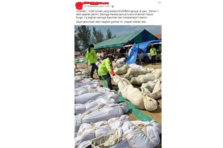 Beredar foto yang menginformasikan korban gempa dan tsunami di Palu. Kementerian Kominfo katakan informasi tersebut tidak benar.