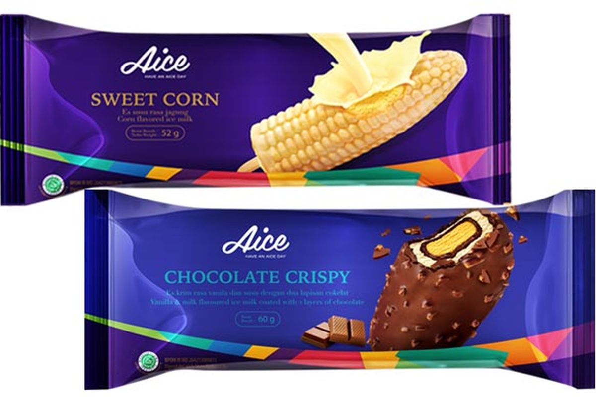 Aice Sweet Corn dan Aice Chocolate Crispy, dua produk favorit dari Aice.