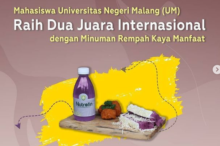 Inovasi mahasiswa Universitas Muhammadiyah Malang (UMM) membuat Nutrofin yang merupakan produk minuman infused water berbahan dasar lengkuas merah, mengkudu, jeruk nipis dan bunga telang.