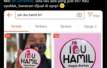 tangkapan layar twit soal pin khusus ibu hamil yang dijual bebas di e-commerce beredar di media sosial pada Minggu (15/1/2023).