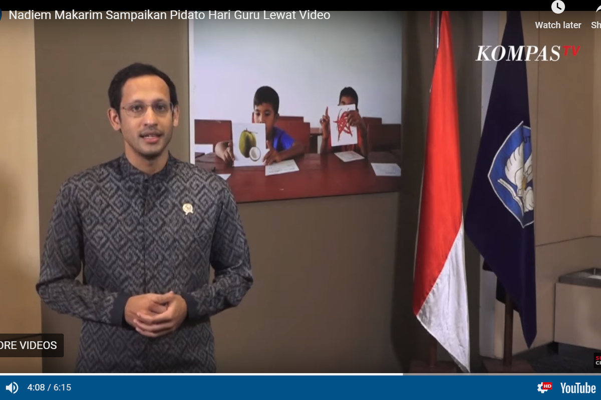 Nadiem Makariem Sampaikan Pidato Hari Guru Nasional Melalui Video