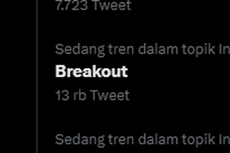 tangkapan layar topik Breakout masuk dalam salah satu trending twitter pada Jumat, 27 Januari 2023.