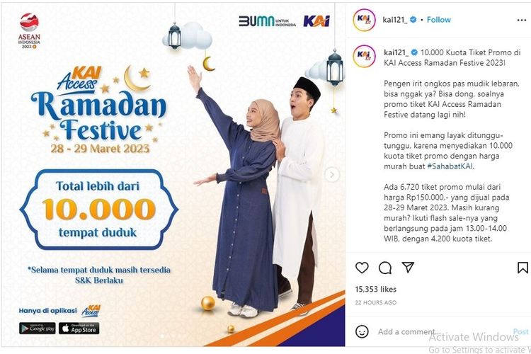 Promo 10.000 tiket KAI Access ramadhan Festive 2023.