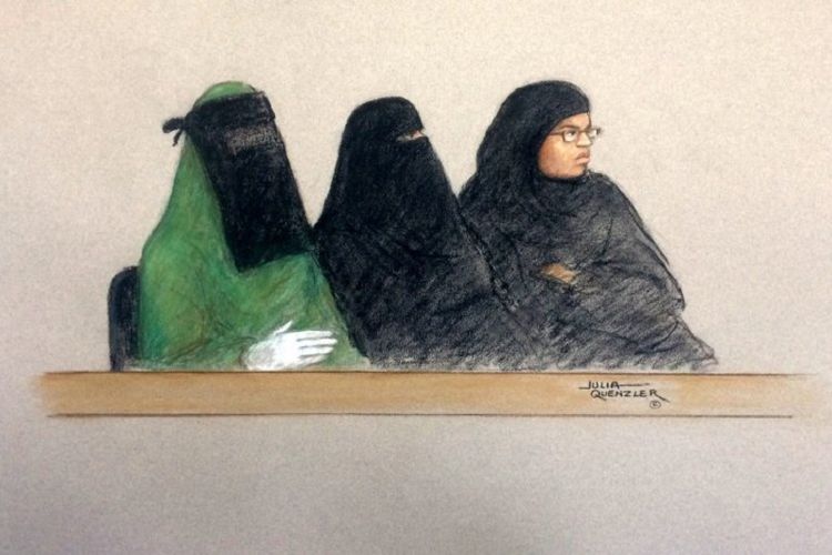 Sketsa wajah (dari kiri ke kanan) Mina Dich, Rizlaine Boular, dan Khawla Barghouthi. 