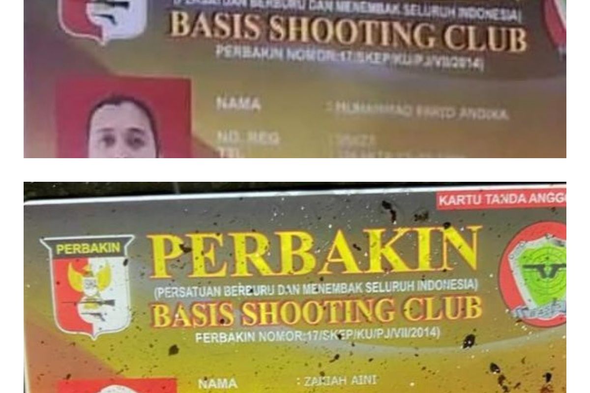 Kartu identitas Basis Shooting Club yang tersebar di media sosial dengan nama Zakiah Aini dan Muhammad Farid Andika.