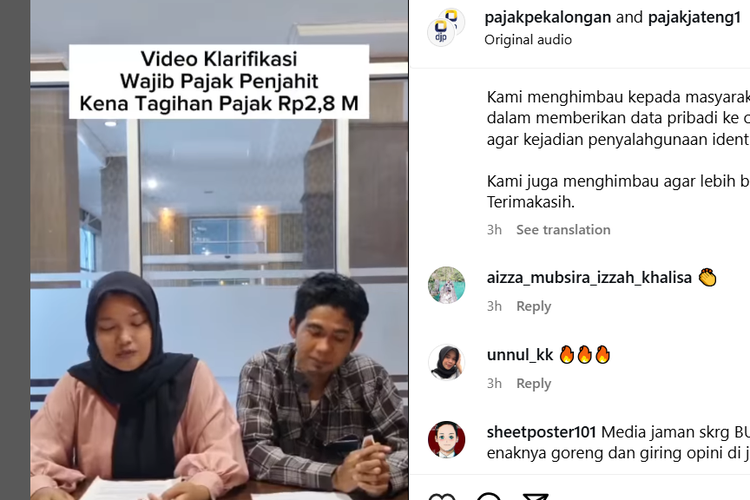 KPP Pratama menjelaskan, Ismanto,  buruh jahit di Pekalongan bukan menerima tagihan pajak Rp 2,8 miliar, melainkan hanya dimintai konfirmasi transaksi mencurigakan atas nama dirinya.