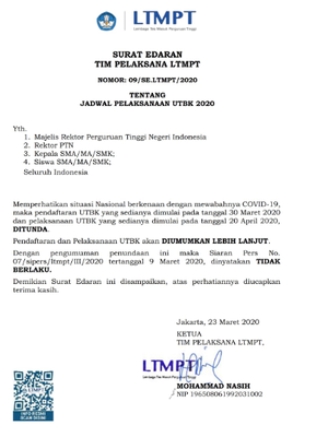 LTMPT menunda pelaksanaan UTBK 2020 terkait wabah Covid-19
