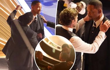 Aktor Denzel Washington dan Bradley Cooper terlihat menenangkan rekannya, Will Smith usai menampar Chris Rock di panggung Oscar 2022