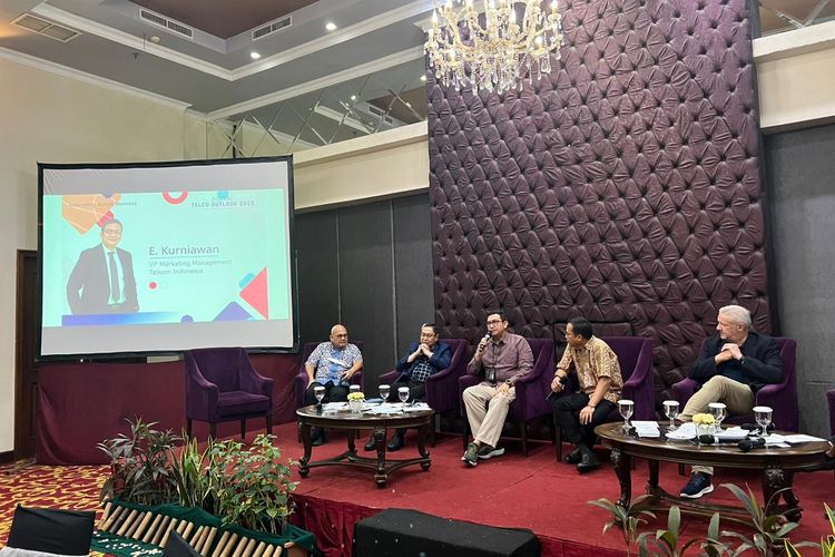 VP Marketing Management Telkom Indonesia E Kurniawan dalam forum Digital Telco Outlook 2023 di Hotel Park Regis Arion, Jakarta Selatan, Selasa (6/12/2022).