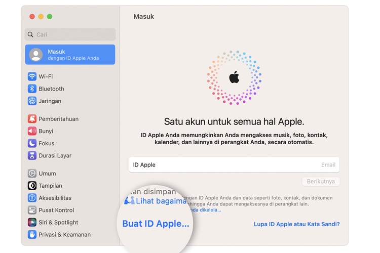 Ilustrasi cara membuat Apple ID di Mac