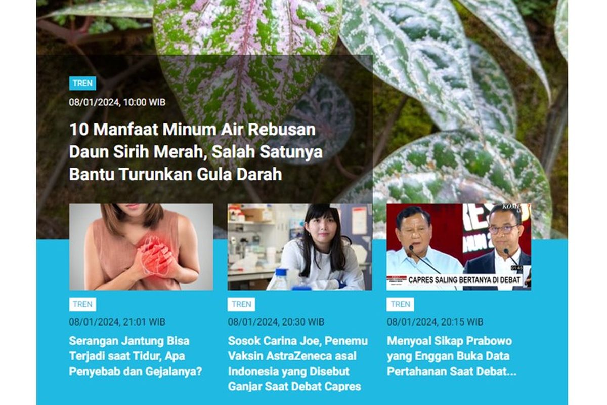 Artikel terpopuler tren pada Senin (8/1/2024) hingga Selasa (9/1/2024) pagi